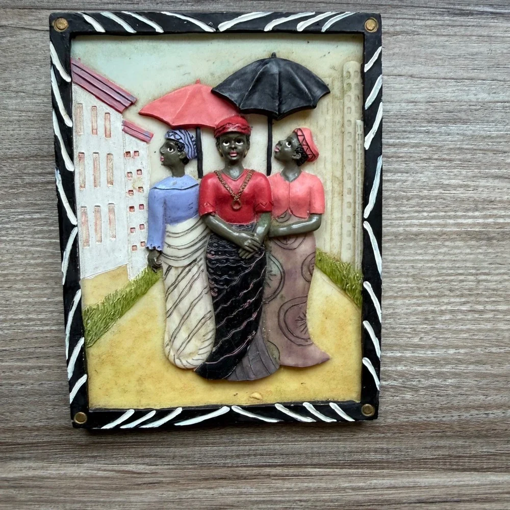Ks Collection African Village Scene 3D Relief Resin Wall Art Plaques Set of 2